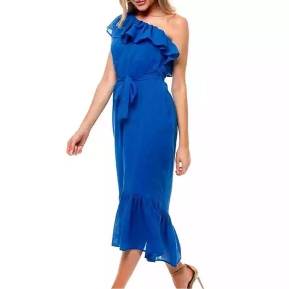 Rue Stiic Westcott One Shoulder Midi Dress Dazzling Blue - Picture 16 of 16